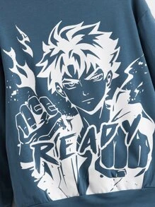 SHEIN 青少年男孩字母和圖形圖案下垂肩帽衫