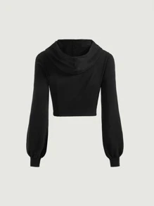 SHEIN MOD Cut Out Front Hooded Sweatshirt - Black - View 5