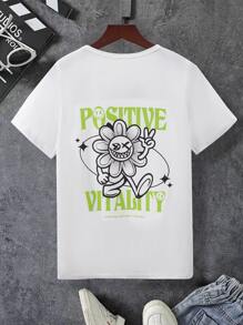 男孩卡通和標語圖案T恤 - 白色 - 查看 1