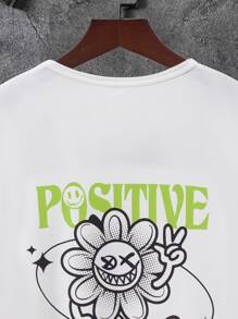 男孩卡通和標語圖案T恤 - 白色 - 查看 5