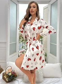 愛心圖案腰帶緞面睡裙