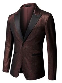Manfinity Men Lapel Neck Single Button Blazer - Maroon - View 1