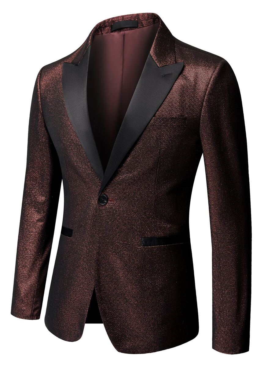 Manfinity Men Lapel Neck Single Button Blazer - Maroon - View 1