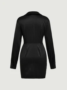 SHEIN MOD Vestido con cordón fruncido de cuello cruzado - Negro - Ver 4