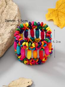 1入組木珠彈性手鍊（手工，珠子顏色隨機） - 彩色 - 查看 5
