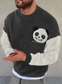 Manfinity Men Two Tone Panda Embroidery Sweatshirt - Dark Grey - View 1