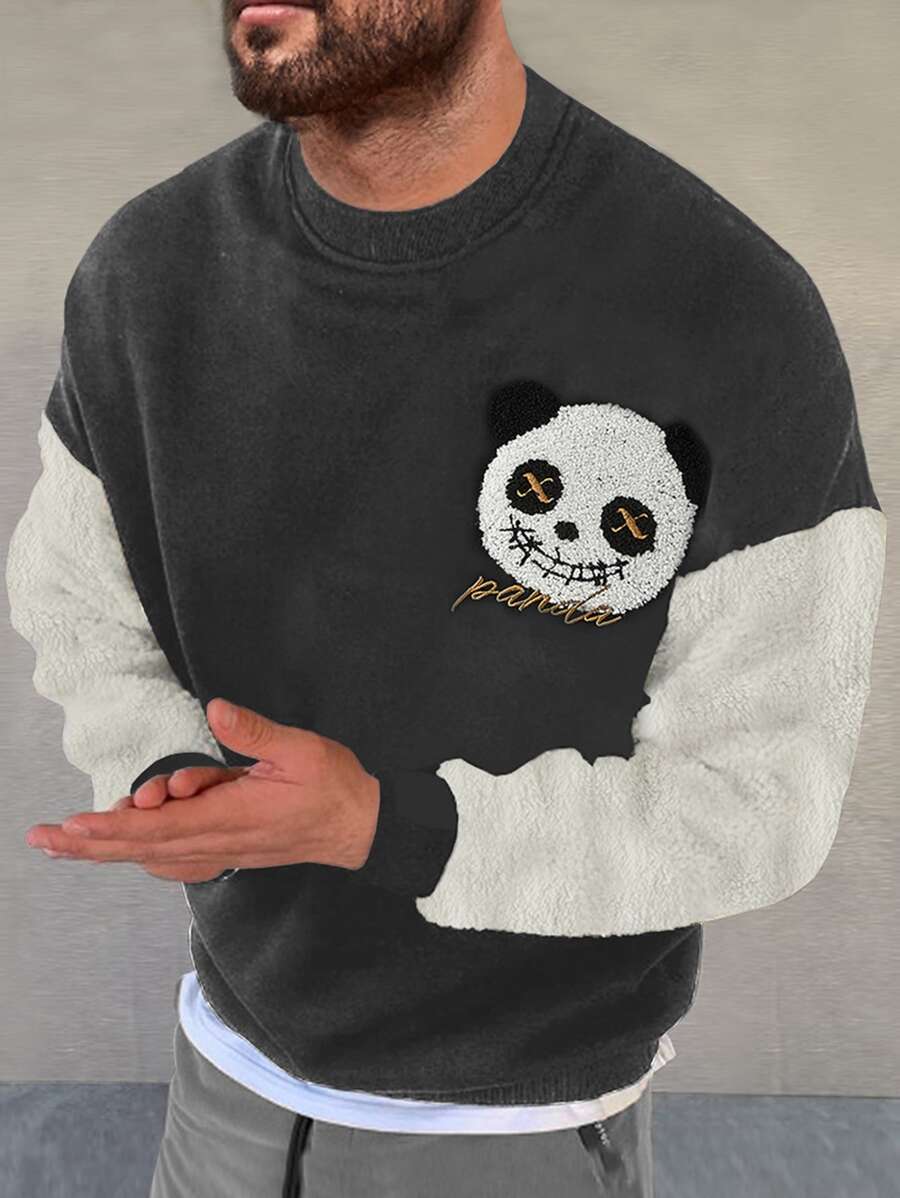 Manfinity Men Two Tone Panda Embroidery Sweatshirt - Dark Grey - View 1