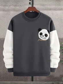 Manfinity Men Two Tone Panda Embroidery Sweatshirt - Dark Grey - View 3