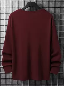 Manfinity Homme Loose Fit Men's Solid Waffle Knit Long Sleeve T-Shirt - Burgundy - View 2