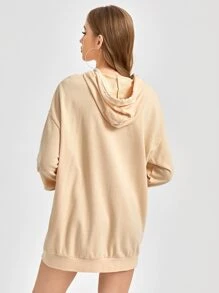 Five Karats Diamond Print Drop Shoulder Drawstring Hoodie Dress - Apricot - View 2