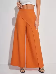 Perfect Population Designer Women Casual Solid Color High Waist Asymmetrical Wide Leg Pants, For Summer, Holiday, Festival - Orange - View 1