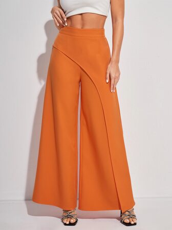 Perfect Population Designer Damen Lässig einfarbige Hose mit hoher Taille, asymmetrischem weitem Bein, für Sommer, Urlaub, Festival