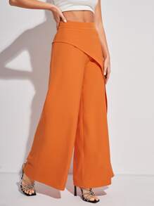Perfect Population Designer Women Casual Solid Color High Waist Asymmetrical Wide Leg Pants, For Summer, Holiday, Festival - Orange - View 5
