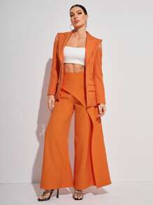 Perfect Population Designer Women Casual Solid Color High Waist Asymmetrical Wide Leg Pants, For Summer, Holiday, Festival - Orange - View 6