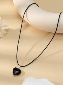 愛心掛飾項鍊 - 黑色 - 查看 1