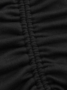 SHEIN MOD Zip Up Asymmetrical Hem Hoodie & Drawstring Ruched Skirt - Black - View 3