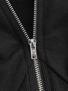 SHEIN MOD Zip Up Asymmetrical Hem Hoodie & Drawstring Ruched Skirt - Black - View 4