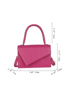 Mini Neon Pink Crocodile Embossed Flap Square Bag - Hot Pink - View 3