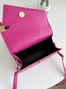 Mini Neon Pink Crocodile Embossed Flap Square Bag - Hot Pink - View 6