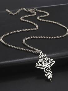 1入組蓮花吊墜項鍊,不銹鋼首飾類 - 銀色 - 查看 3