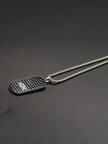 Men Letter Detail Geometric Pendant Necklace - Silver - View 2