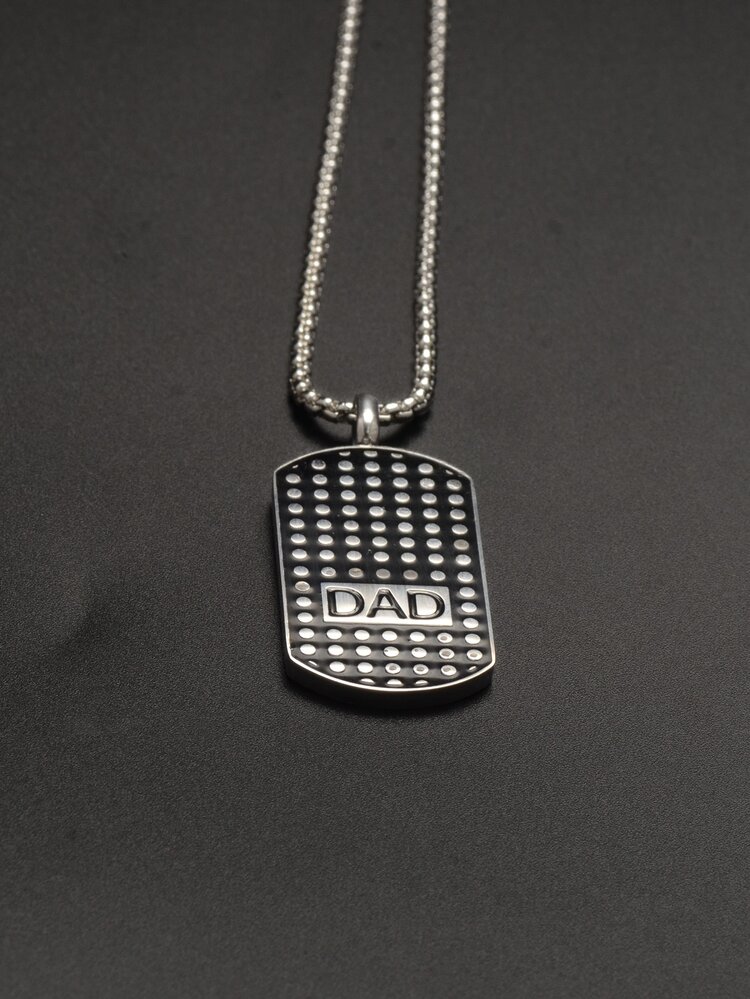 Men Letter Detail Geometric Pendant Necklace - Silver - View 3