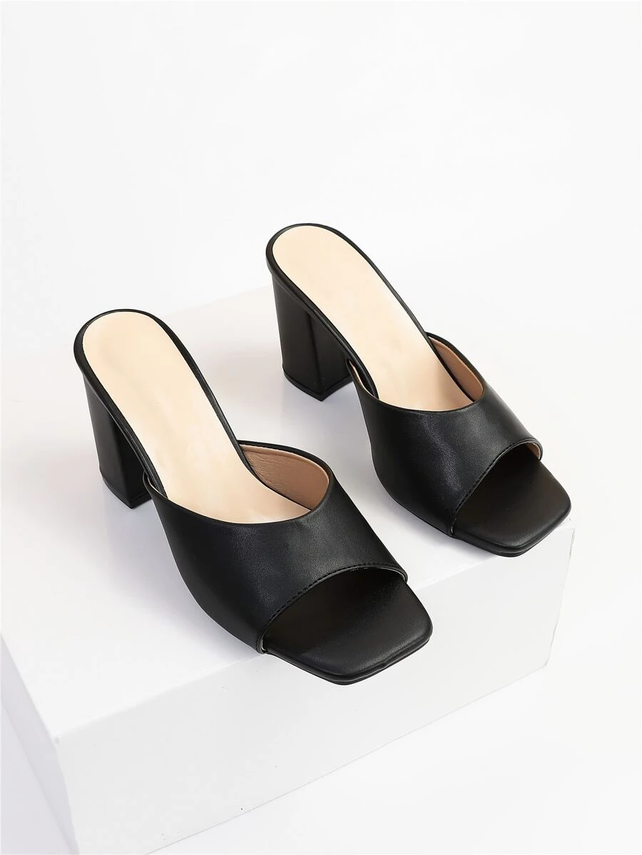 Xăng-đan gót đơn quai chunky cho nữ, Xăng-đan mule đen thanh lịch cho hoạt động ngoài trời - màu đen - Xem 1