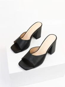 Xăng-đan gót đơn quai chunky cho nữ, Xăng-đan mule đen thanh lịch cho hoạt động ngoài trời - màu đen - Xem 4