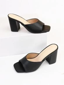 Xăng-đan gót đơn quai chunky cho nữ, Xăng-đan mule đen thanh lịch cho hoạt động ngoài trời - màu đen - Xem 2