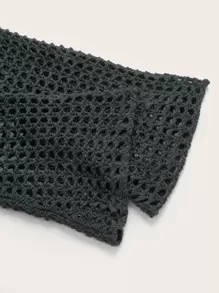 ROMWE Fairycore Summer Crochet Hollow Out Off Shoulder Trumpet Sleeve Crop Sweater - Dark Grey - View 3