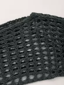 ROMWE Fairycore Summer Crochet Hollow Out Off Shoulder Trumpet Sleeve Crop Sweater - Dark Grey - View 4