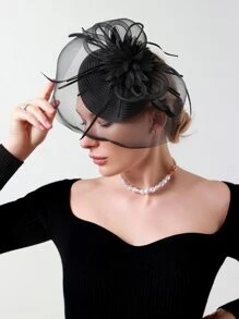 Mũ trang trí hoa - màu đen - Xem 2