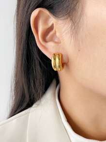 Minimalist Cuff Hoop Earrings - Yellow Gold - View 2