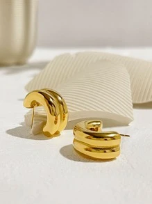 Minimalist Cuff Hoop Earrings - Yellow Gold - View 3