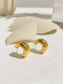 Minimalist Cuff Hoop Earrings - Yellow Gold - View 5