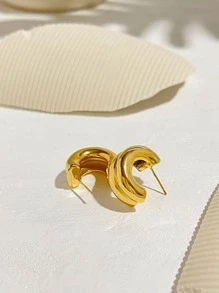 Minimalist Cuff Hoop Earrings - Yellow Gold - View 6
