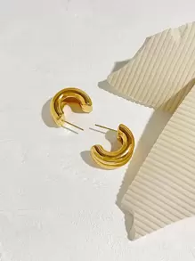 Minimalist Cuff Hoop Earrings - Yellow Gold - View 7