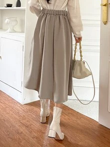 DAZY 高腰拼接細節半身裙 - 杏色 - 查看 2