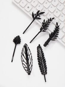 6件套女士树叶形发夹套装，适合日常佩戴，波西米亚风，发饰，发夹，发爪，学生用品，头部饰品，发卡 - 黑色 - 查看 2