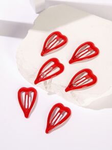 6入組愛心設計髮夾 - 紅色 - 查看 1