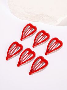 6入組愛心設計髮夾 - 紅色 - 查看 2