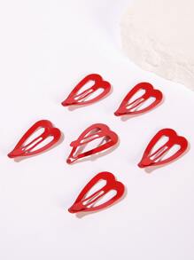 6入組愛心設計髮夾 - 紅色 - 查看 3