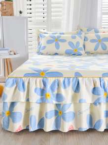 1 pieza Faldón de cama con patrón de flor - Multicolor - Ver 6