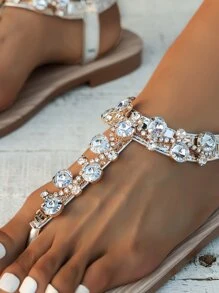 WRCVS Women's Gold Flat Sandals, Chain Decor Thong Sandals, Fashionable Sexy For Party, Holiday, Beach, Wedding Outdoor Wear