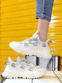 亮片細節前綁帶老爹鞋 - 米色 - 查看 1