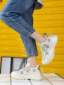 亮片細節前綁帶老爹鞋 - 米色 - 查看 4