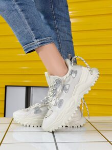 亮片細節前綁帶老爹鞋 - 米色 - 查看 5