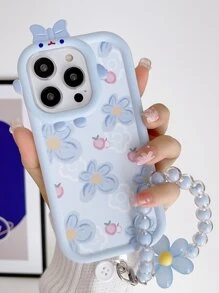 花朵圖案手機殼附帶繩子