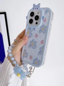 花朵圖案手機殼附帶繩子