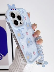 花朵圖案手機殼附帶繩子